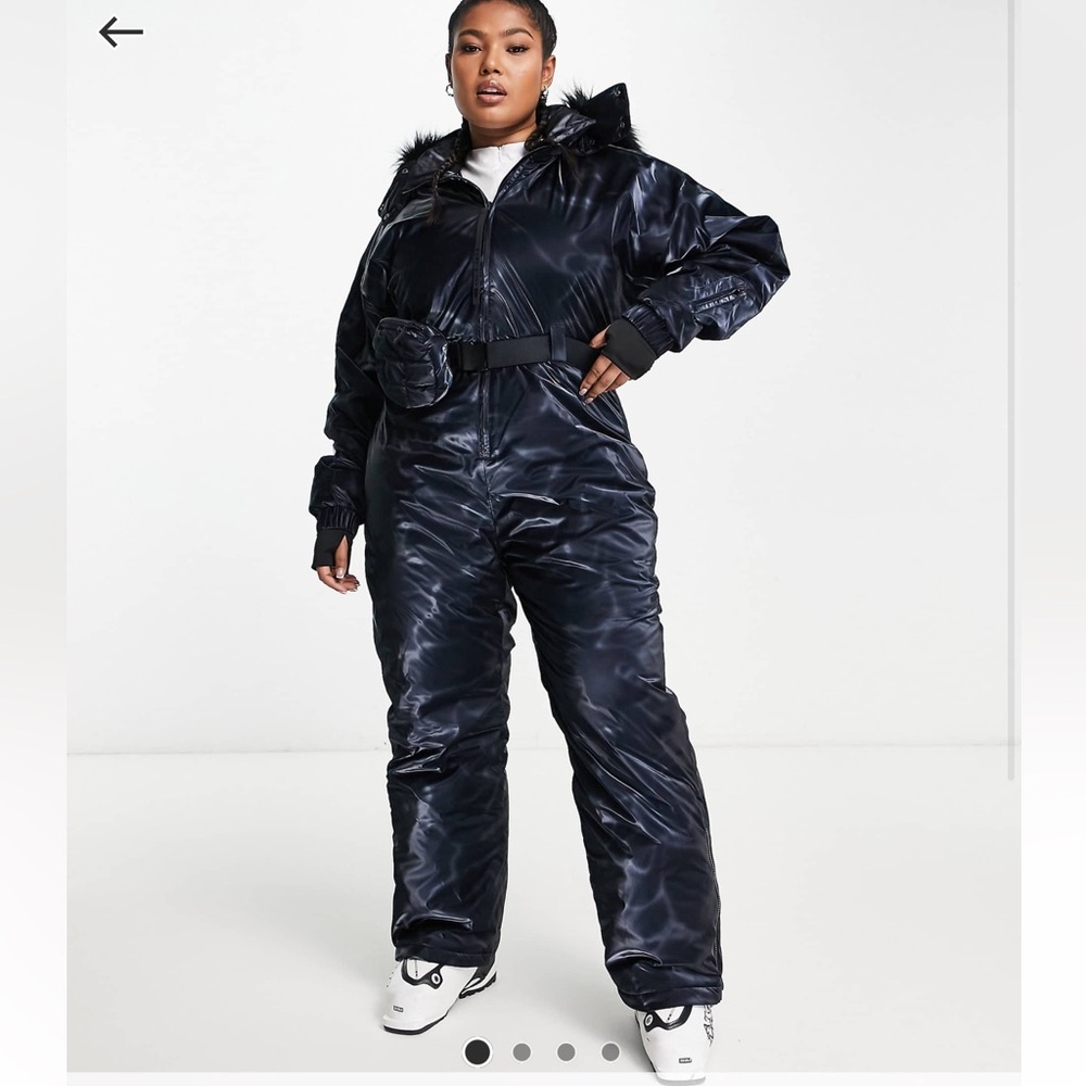ASOS navy blue hooded fur snow suit ski jumpsuit onesie